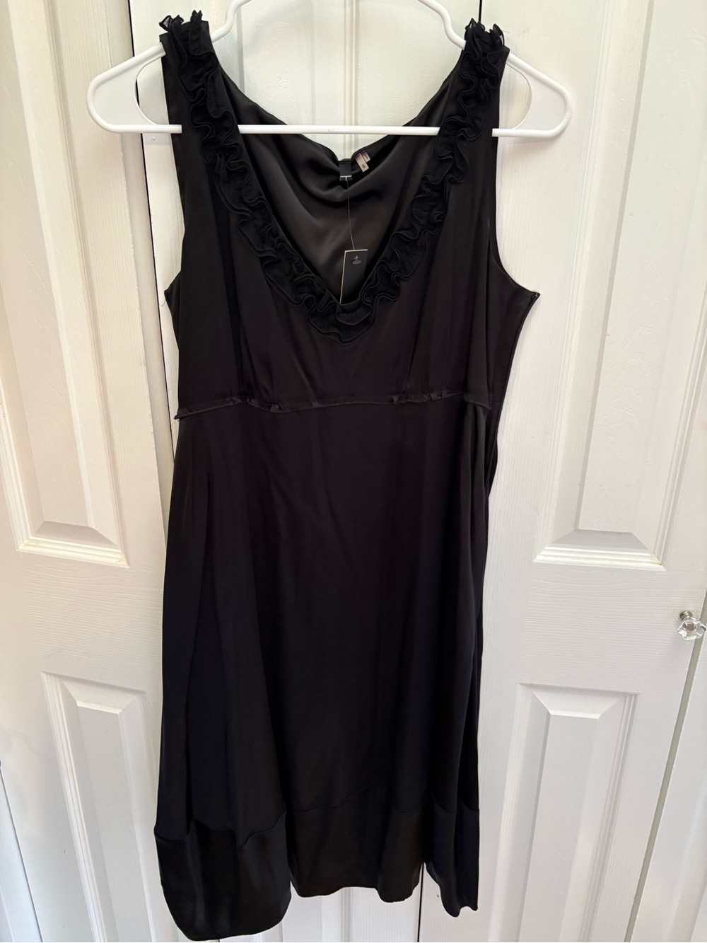 Tahari Black Ruffle Trim V-Neck Dress